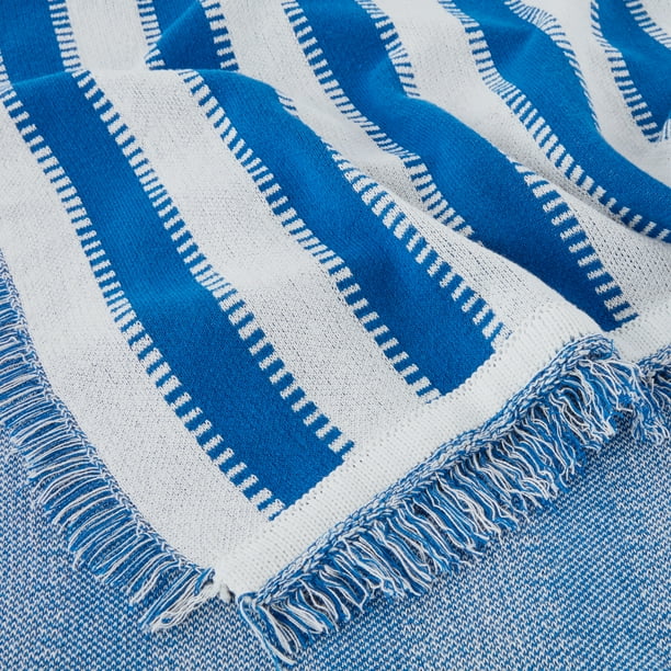 Mainstays by Becky G. & Alejandra Tapestry Knit Throw, Blue Stripe, 50" x 60" - open_box