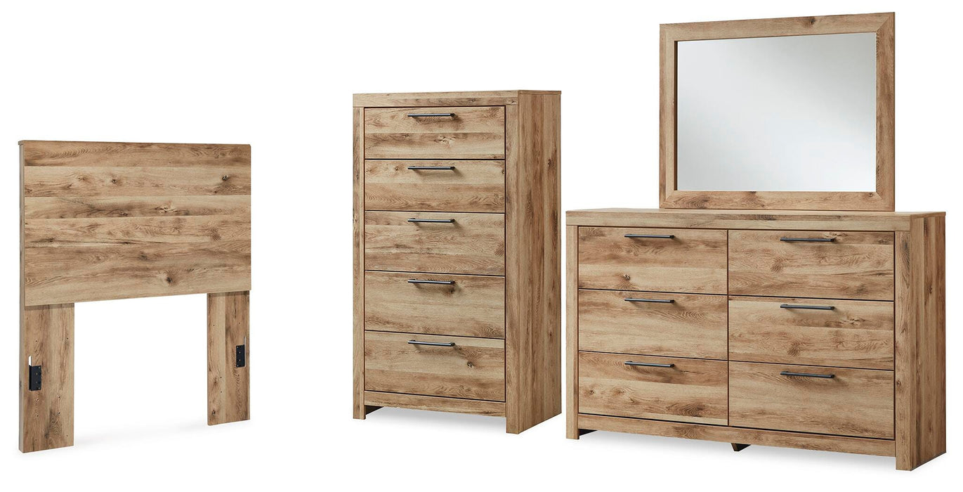 Hyanna Tan Brown Hyanna Twin Panel Headboard, Dresser, Mirror and Chest - Brand New