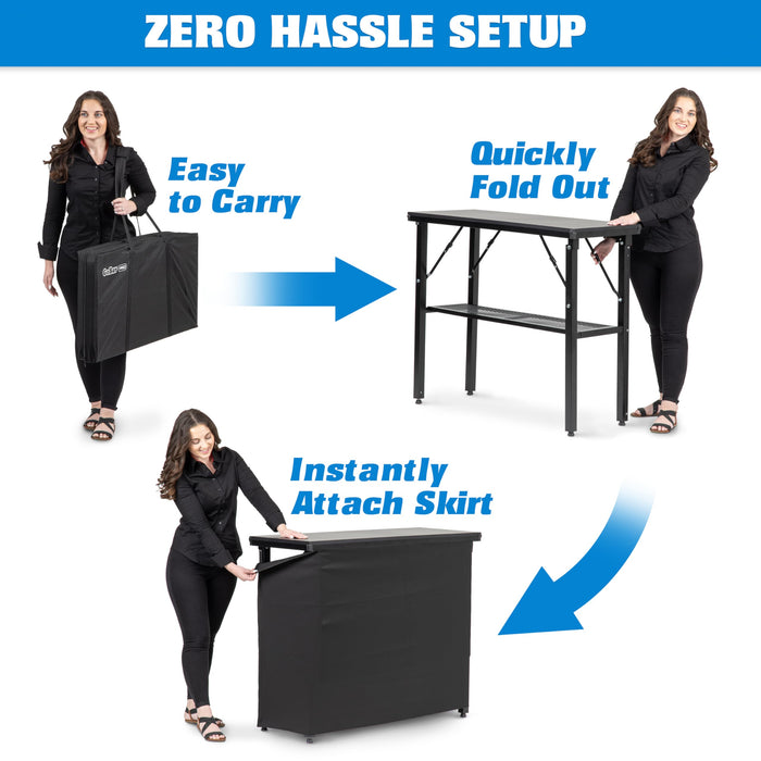GoBar PRO Commercial Grade Portable Bar Table - Mobile Bartender Station for Events - Includes Black Skirt and Carry Case - Standard or LED, 45 x 18 x 38 - new