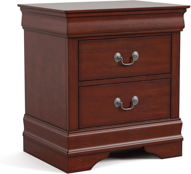 Furniture of America Arabella Traditional Solid Wood Nightstand with Drawers and Antique Nickle Handles, Small Bedside Table, No Assembly Wooden Night Stand for Bedroom, Guest Room, Dorm, Cherry -