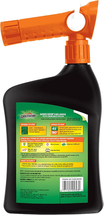 Spectracide Weed Stop For Lawns Plus Crabgrass Killer Concentrate, Kills Crabgrass On Lawn, 32 fl Ounce (RTS QuickFlip Spray) - open_box