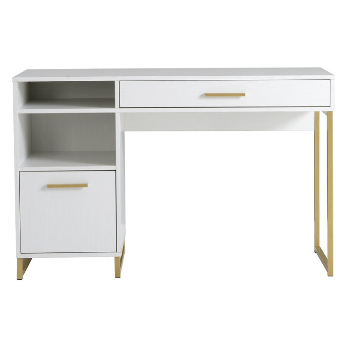 Mainstays Wood & Metal Writing Desk with 1 Drawer and 1 Door for Teen Adult,29.92 in, White Finish. - new