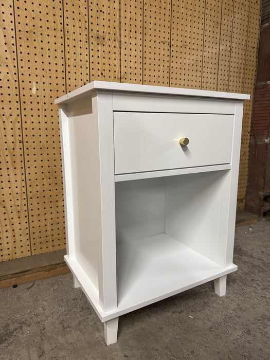 Nightstand with 1 Drawer - Modern Wooden Bedroom Bedside End Table for Home Office Sofa Side Table, Open Cabinet & Sliding Drawer (White, 1 Piece) - new