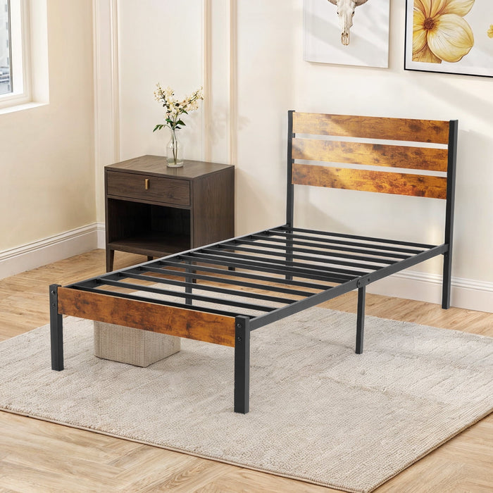 Gianna Twin Size Metal Platform Bed Frame with Headboard and and Footboard, No Box Spring Needed - new