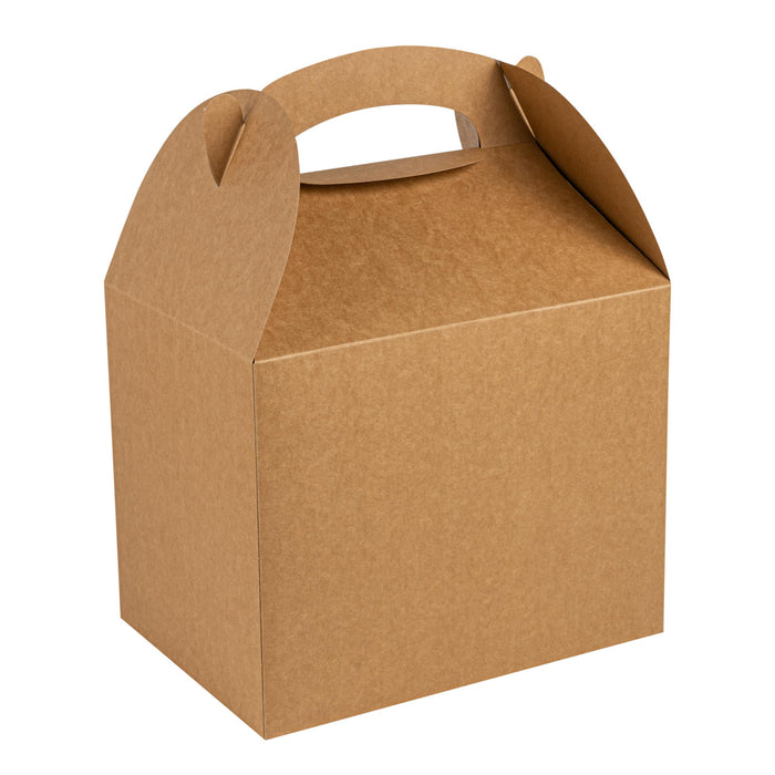 Restaurantware Bio Tek 10 x 7 x 8 Inch Gable Boxes For Party Favors, 25 Attractive Gift Boxes - With Built-In Handle, Greaseproof, Kraft Paper Gable Boxes, For Birthday Parties And Weddings
