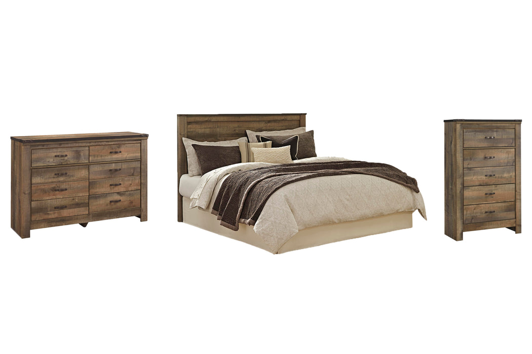 Trinell Brown Trinell Queen Panel Headboard Bed with Mirrored Dresser and Chest