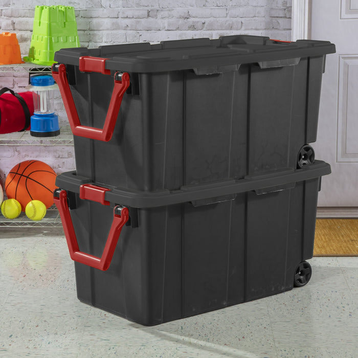 Sterilite Extra Large Storage Bin, 40 Gallon Wheeled Plastic Storage Container with Handle, Black - new