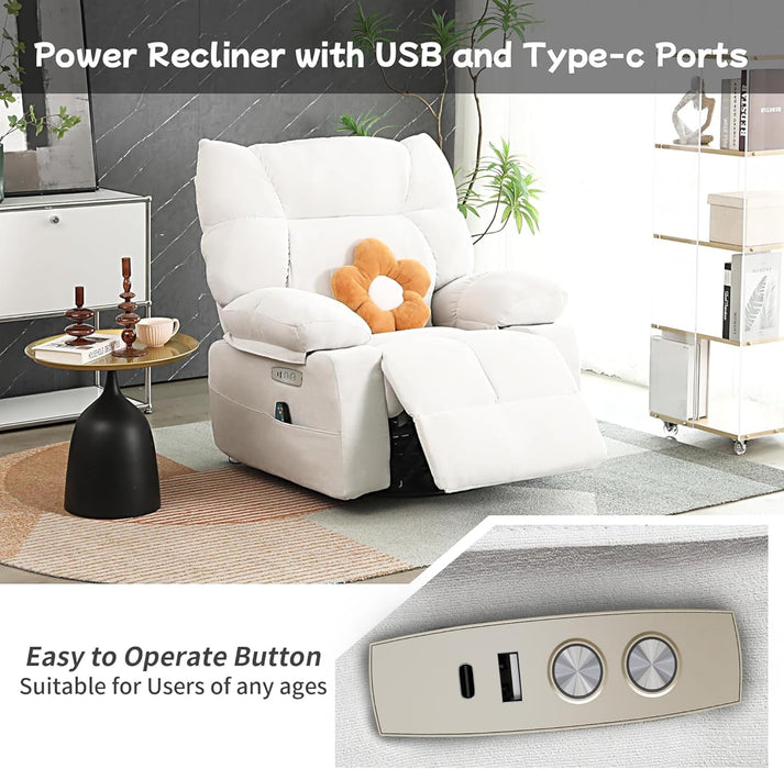 EDWELL White Power Recliner Chair, Swivel Rocking Recliner Chairs for Adults with Massage and Heated, Soft Single Reclining Swivel Sofa with USB, USB-C Ports for Living Room - use_like_new