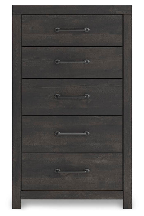 Delmorta Dark Gray Five Drawer Chest