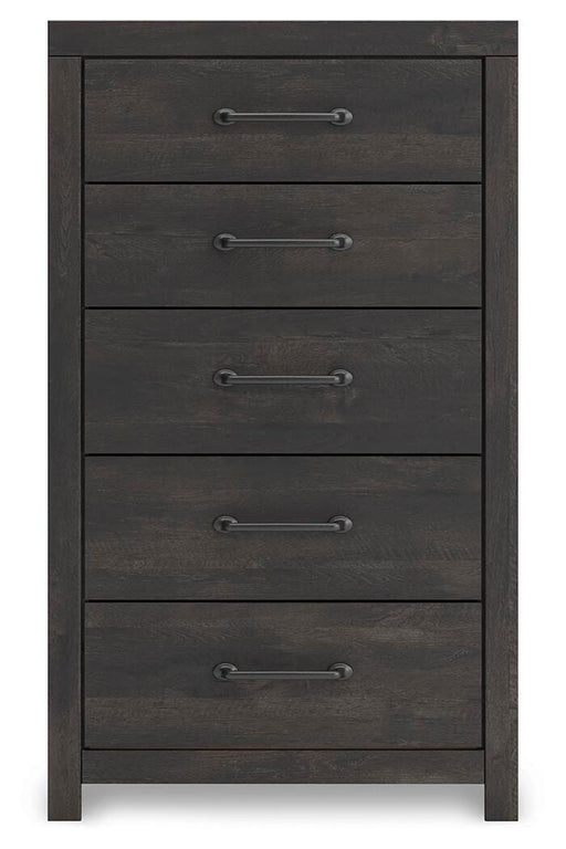 Delmorta Dark Gray Five Drawer Chest