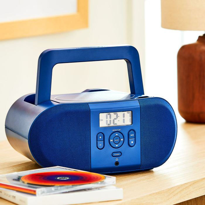 onn. Portable CD Boombox with Digital FM Radio, Navy - new