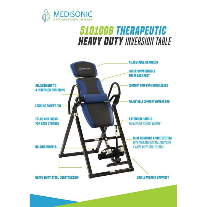 Medisonic 510100B Therapeutic Heavy Duty Steel Frame Inversion Table, 300LB Capacity - open_box