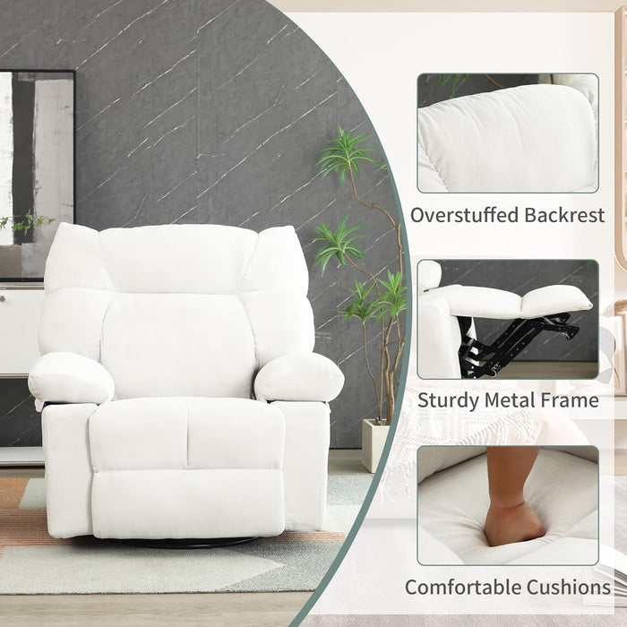 EDWELL White Power Recliner Chair, Swivel Rocking Recliner Chairs for Adults with Massage and Heated, Soft Single Reclining Swivel Sofa with USB, USB-C Ports for Living Room - use_like_new