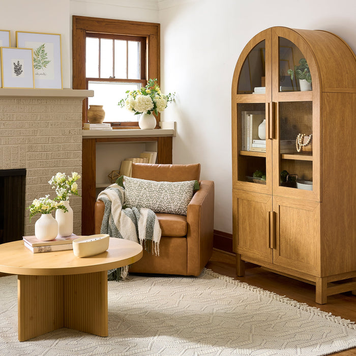 Better Homes & Gardens Steele Swivel Accent Chair, Camel Faux Leather - new