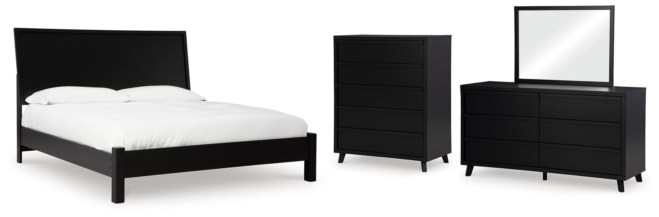 Danziar Black Danziar Queen Panel Bed, Dresser, Mirror and Chest