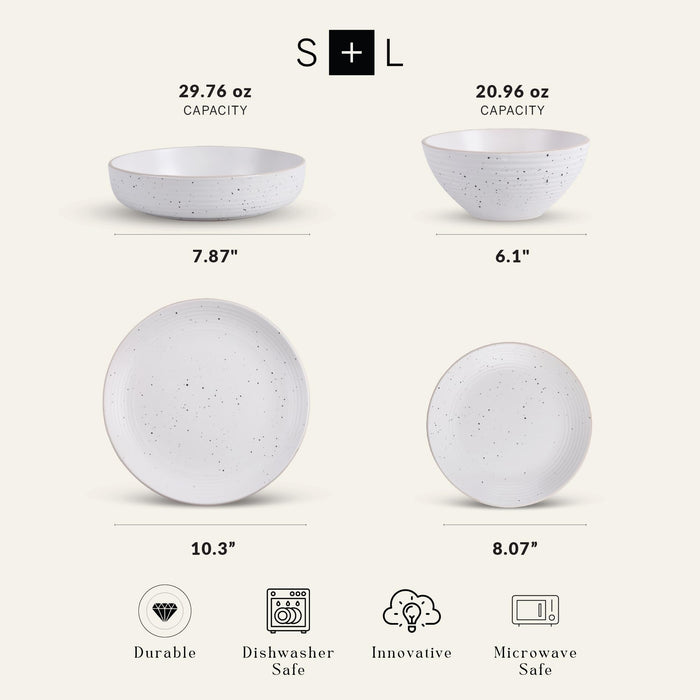 Stone Lain Lauren Modern Stoneware 32-piece Round Dinnerware Set, Plates and Bowls Set, Dish set for 8, Off White - new