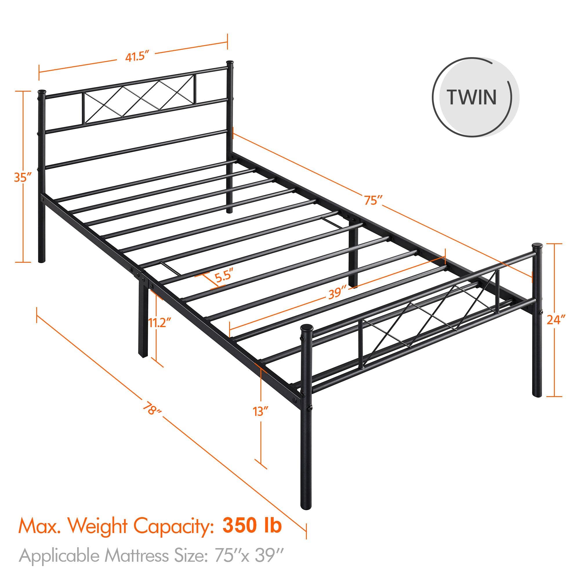 Yaheetech Twin Metal Platform Bed Frame Mattress Foundation with Headboard and Footboard No Box Spring Needed Under Bed Storage Steel Slats Black - display_model