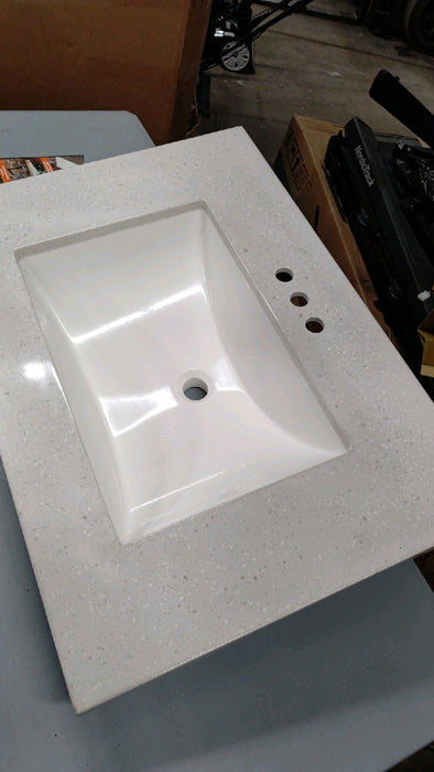 Glacier Bay 31 in. W x 22 in. D Solid Surface White Rectangular Single Sink Vanity Top in Titanium - new