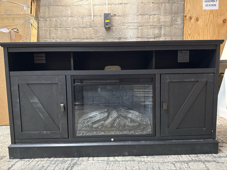 Ameriwood Home Ashton Lane Electric Fireplace TV Stand for TVs up to 65, Black Oak - open_box
