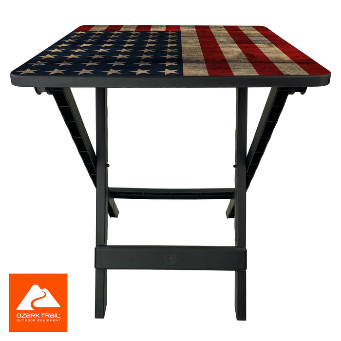 Ozark Trail 19-inch Plastic Folding Outdoor Camp Side Table, Flag Print - new