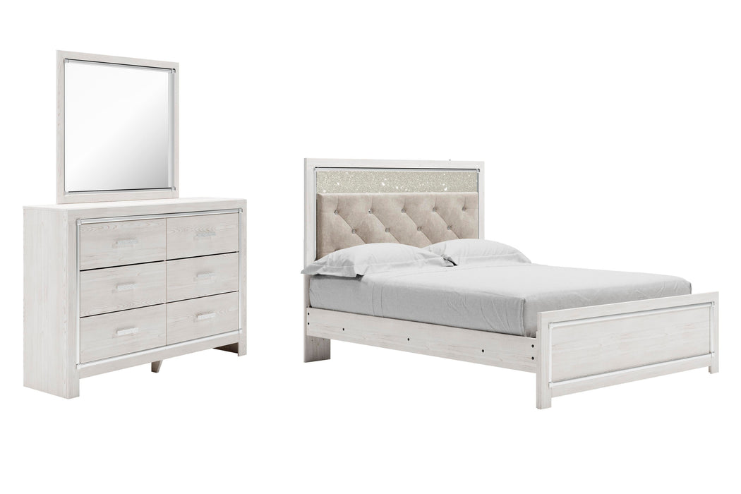 Altyra White Altyra Queen Panel Bed with Mirrored Dresser