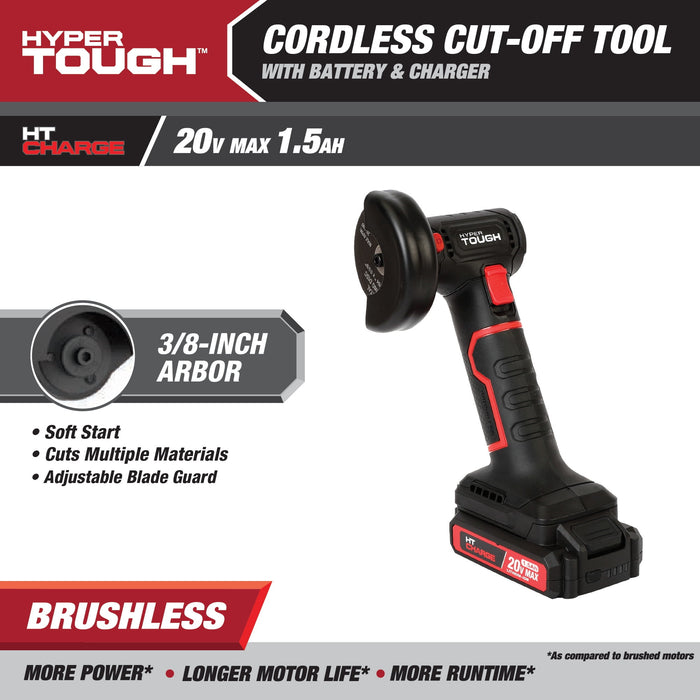 Hyper Tough 20V Max Brushless Cordless Cut-Off Tool with 1.5Ah Lithium-Ion Battery and Charger - use_like_new