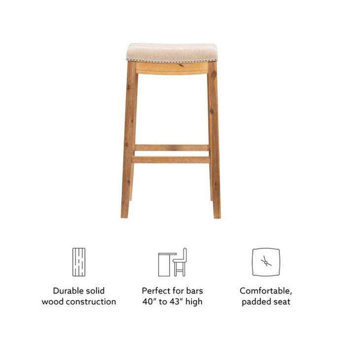 Linon Claridge Bar Stool Natural Padded Seat Acacia Wood Frame in Rustic Brown - new