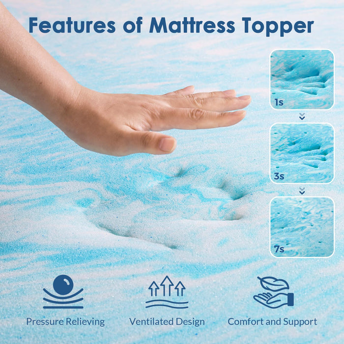 Mattress Topper Queen, 2 Inch Gel Memory Foam Bed Topper for Queen Size Bed, CertiPUR-US Certified, Blue -
