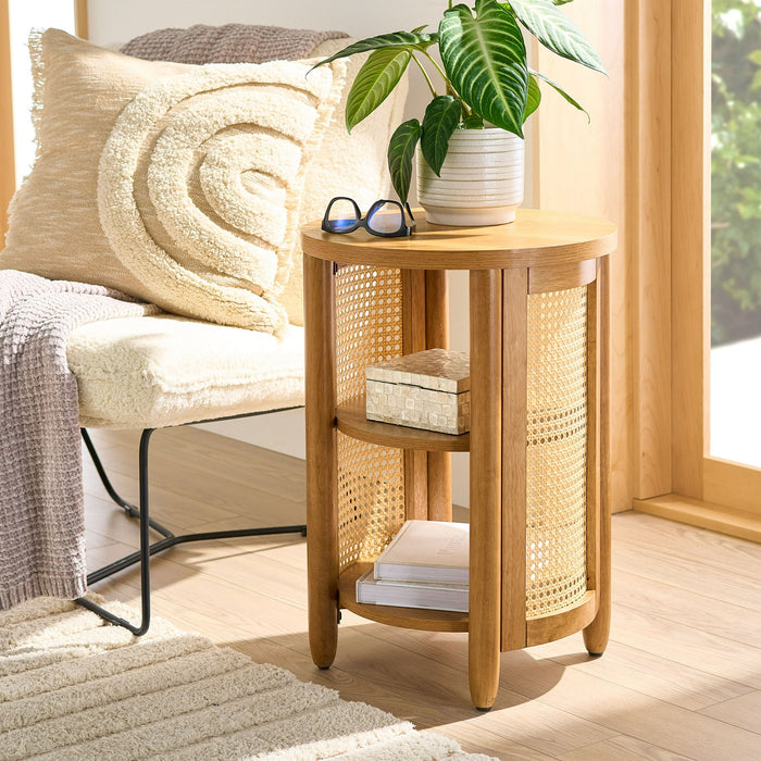 Better Homes & Gardens Springwood Caning Side Table, Light Honey Finish - new