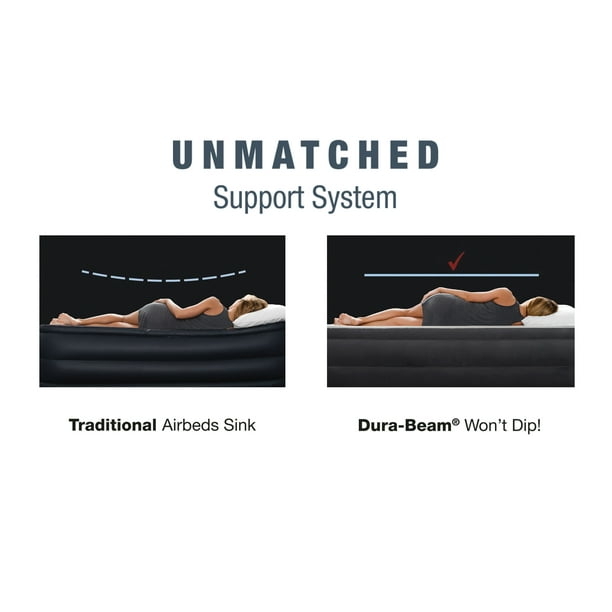 Intex Headboard 18" Queen Dura-Beam Deluxe Raised Air Bed Mattress with Built-in Pump - use_like_new