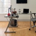 Walker Edison - 52" L-Shaped Modern Glass Corner Computer Desk - Silver - new