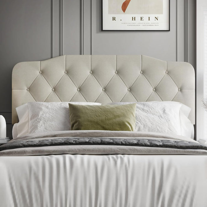 Upholstered Headboard King Size, Modern Button Diamond Tufted Linen, Bed Headboard with Solid Wood Legs & Adjustable Height from 42" to 46" (Warm Gray, King) - new