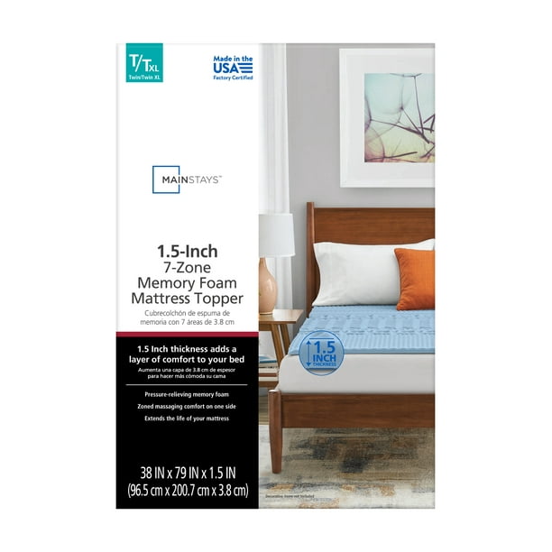 Mainstays 1.5” 7-Zone Reversible Memory Foam Mattress Topper, Twin-XL - open_box