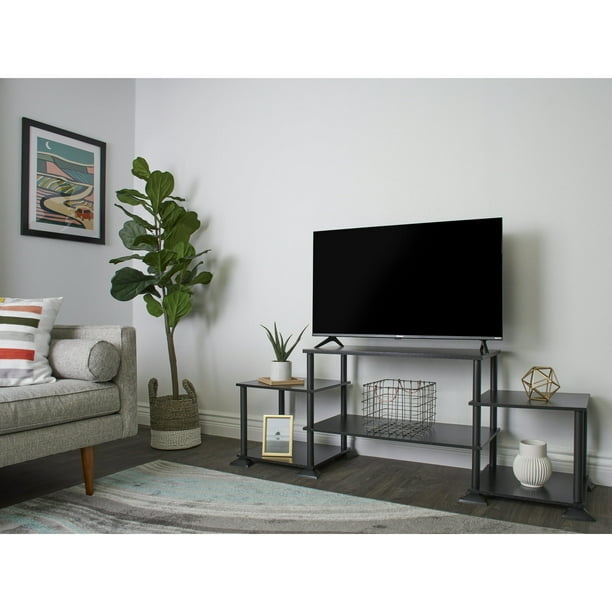 Mainstays No Tools TV Stand for TVs up to 40", True Black Oak Finish - open_box