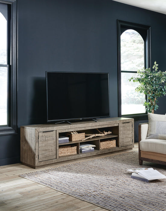 Krystanza Weathered Gray XL TV Stand w/Fireplace Option