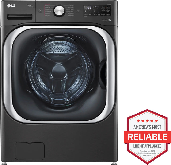 LG - 5.2 Cu. Ft. High-Efficiency Stackable Smart Front Load Washer with Steam and TurboWash - Black Steel - new