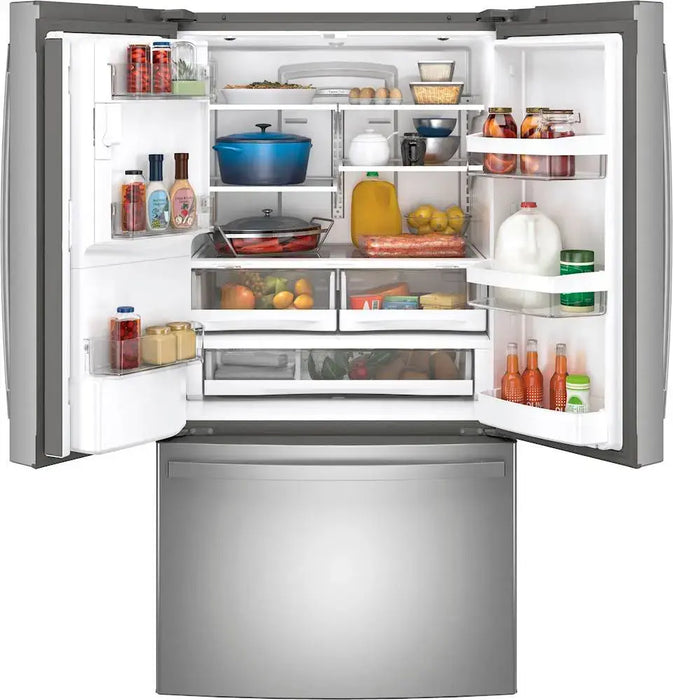 GE - 27.7 Cu. Ft. French Door Refrigerator with Space Saving Ice Maker - Stainless Steel - new