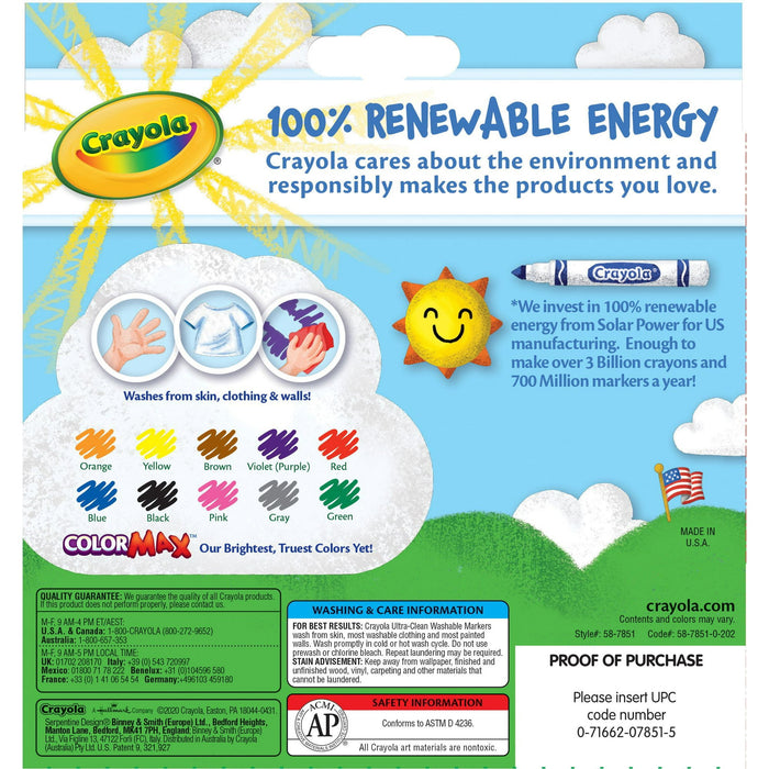 Crayola Ultra-Clean Washable Broad Line Markers, 10 Ct, School Supplies, Classroom Supplies for Teachers - new