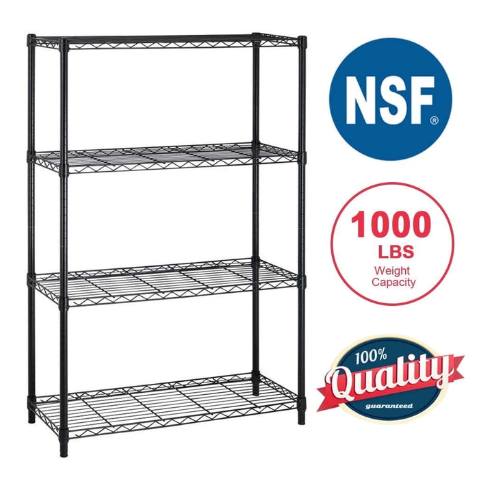 BestOffice 4 Shelf Wire Shelving Unit Garage NSF Wire Shelf Metal Storage Shelves Heavy Duty Height Adjustable for 1000 lbs Capacity Black - new