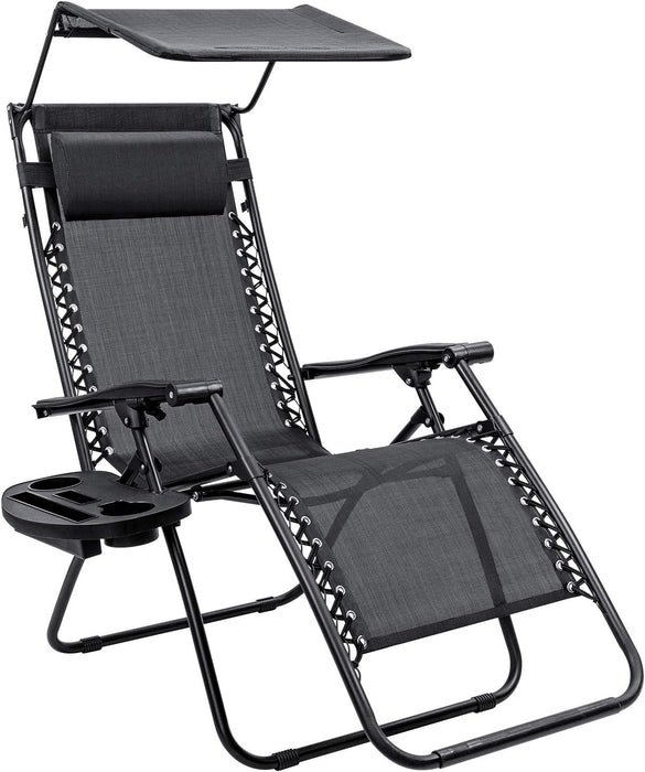 Homall Zero Gravity Chair Patio Lawn Chair Lounge Chair Folding Recliner Adjustable Outdoor with Canopy Shade,Cup Holder (Black) - new