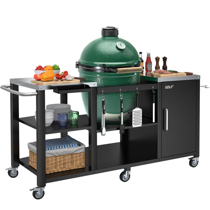 GDLF Table Compatible with Big Green Egg Grill Heavy Duty Metal Green Egg Stand with Accessories Storage - new