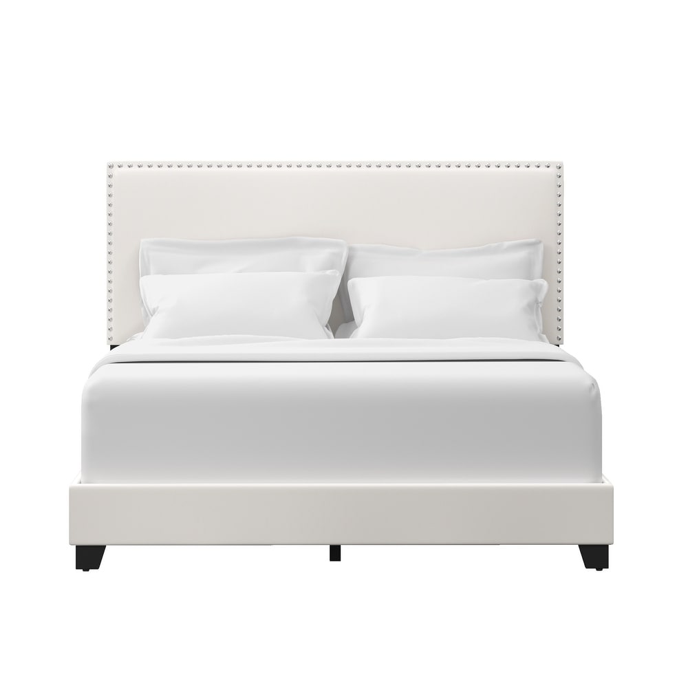 Gayle Nailhead Trim Faux Leather Upholstered Bed, by Hillsdale - White - Queen - display_model