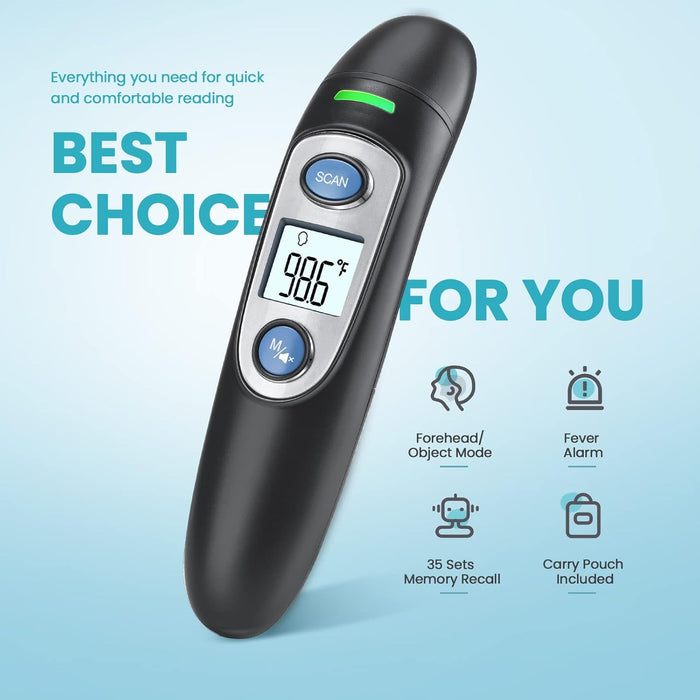 Infrared Thermometer for Adults,Forehead and Ear Thermometer for Fever, Babies, Children, Adults, Indoor and Outdoor Use (Black) - open_box