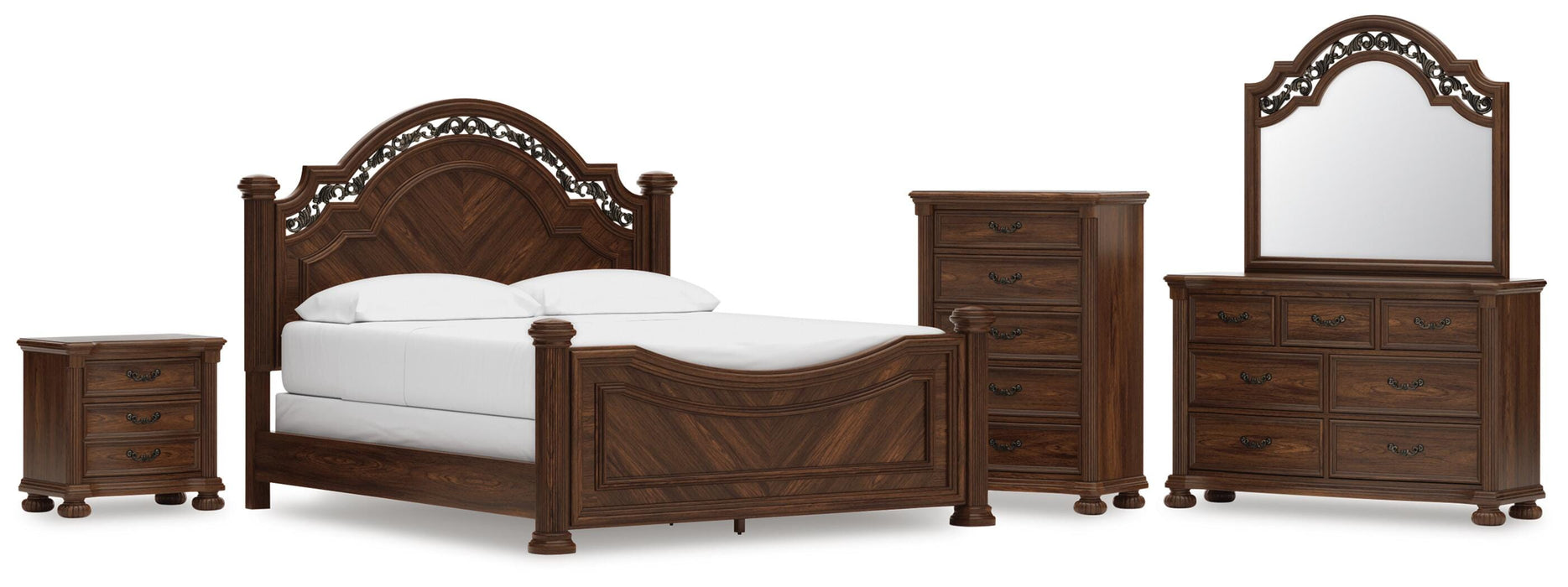 Lavinton Brown Lavinton California King Poster Bed, Dresser, Mirror, Chest and Nightstand
