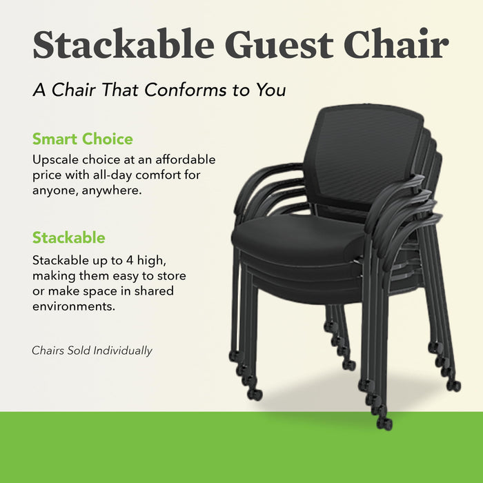 HON Lota Office Guest Chair Stackable Waiting Room Chairs - Mesh Back Side Office Guest Chairs & Reception Chairs with Wheels, Arms - Lobby Chairs for Conference, Breakroom, Church, School,
