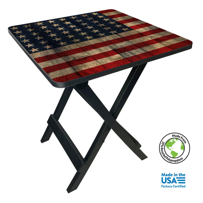 Ozark Trail 19-inch Plastic Folding Outdoor Camp Side Table, Flag Print - new