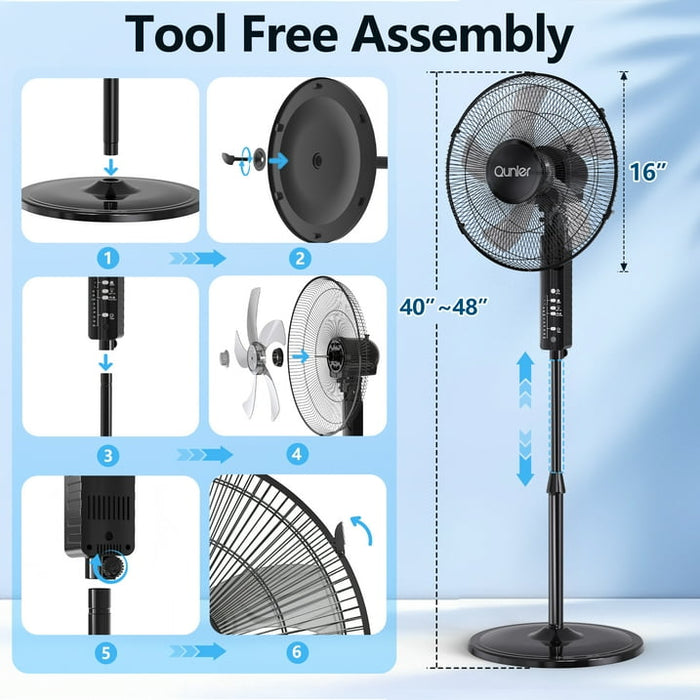 16" Pedestal Fan with Remote, 3-Speed Oscillating Fan, Adjustable Height and Tilt, 40"- 46" Electric Cooling Portable Fan for Home Office Bedroom Use - new