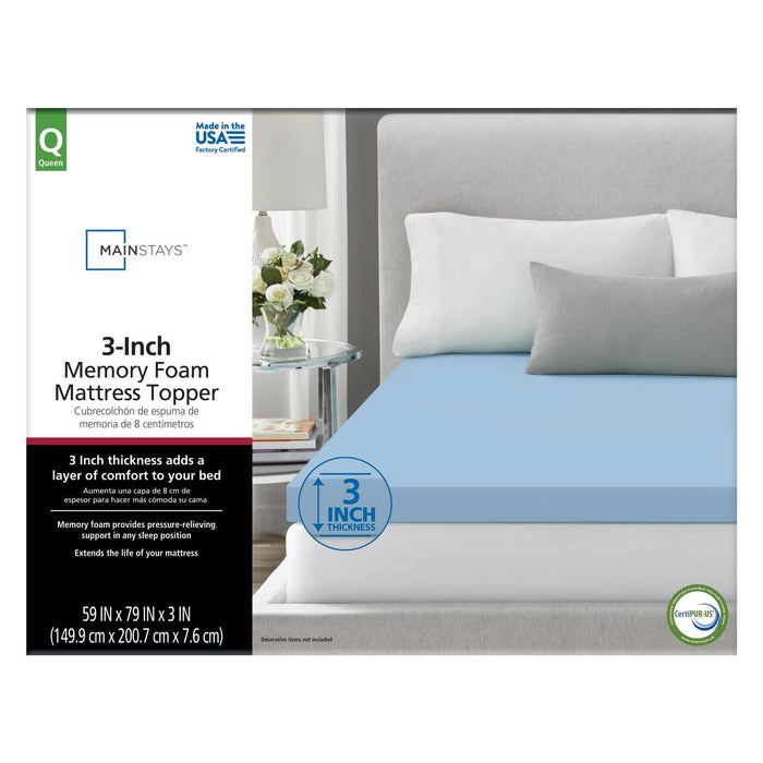 Mainstays 3" Memory Foam Mattress Topper, King - new