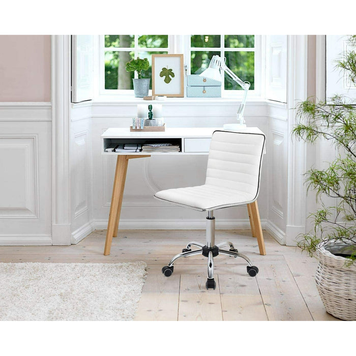 Homall Mid Back Task Chair,Low Back Leather Swivel Office Chair,Computer Desk Chair Retro with Armless Ribbed (White) - new