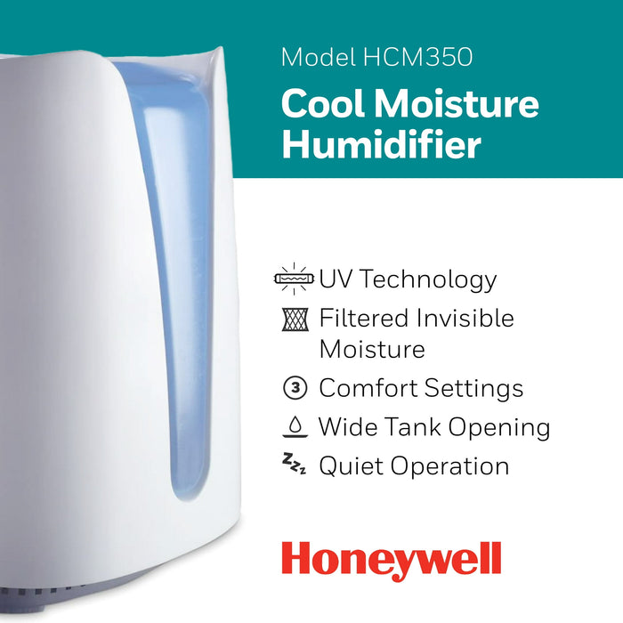 Honeywell Cool Moisture Humidifier for Medium Rooms, 400 sq ft, White, HCM350 - new